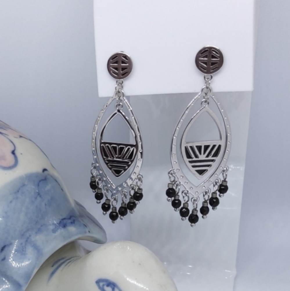 Delicate Alloy Jewelry Medium Size Earrings.   Black and silver